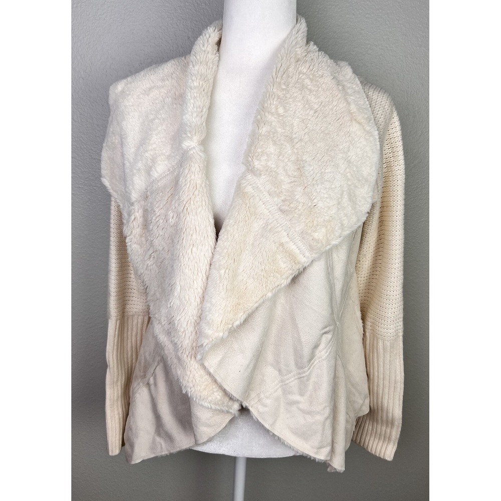 Knox Rose Women's Sweater Jacket Faux Fur Collar Size XS